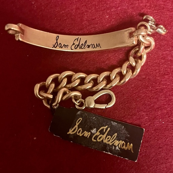 Sam Edelman NWWT Nickel & Gold Tone W/Genuine Leather ID Inspired Bracelet - Picture 13 of 15